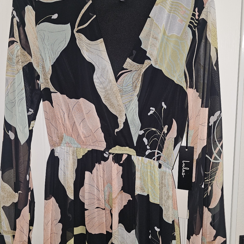 Wondrous Water Lilies Black Floral Print Maxi Dress